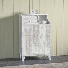 Movemo Beyaz 98.5x70.5x33 cm 3 Kapaklı Tek Çekmeceli 2 Raflı Ahşap Eskitme Çiftli Ekmek Dolabı