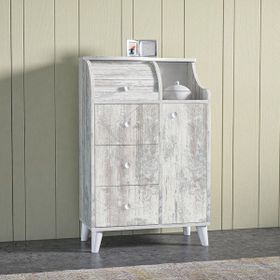 Movemo Beyaz 98.5x70.5x33 cm 3 Kapaklı Tek Çekmeceli 2 Raflı Ahşap Eskitme Çiftli Ekmek Dolabı