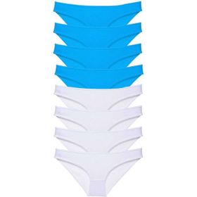 MrtNlu 8 Adet Beyaz ve Mavi XL Süper Eko Set Likralı Kadın Slip Külot
