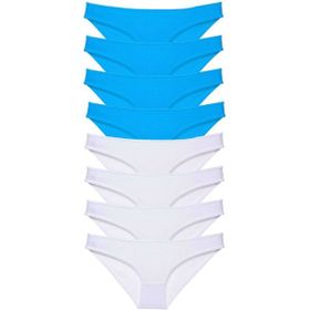 MrtNlu 8 Adet Beyaz ve Mavi XL Süper Eko Set Likralı Kadın Slip Külot