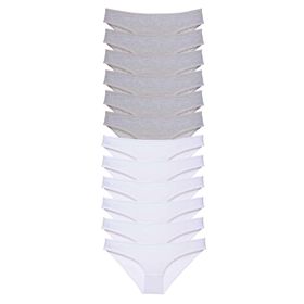 MrtNlu Gri Beyaz L 12 Adet Süper Eko Set Likralı Kadın Slip Külot