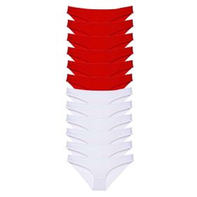 MrtNlu Kırmızı Beyaz L 12 Adet Süper Eko Set Likralı Kadın Slip Külot