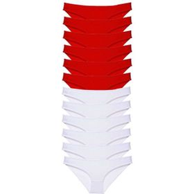 MrtNlu Kırmızı Beyaz L 12 Adet Süper Eko Set Likralı Kadın Slip Külot