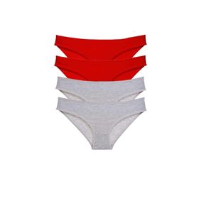 MrtNlu Kırmızı Gri XL 4 Adet Eko Set Likralı Kadın Slip Külot