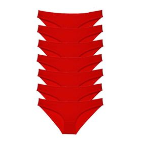 MrtNlu Kırmızı L 7 Adet Süper Eko Set Likralı Kadın Slip Külot
