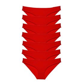 MrtNlu Kırmızı L 7 Adet Süper Eko Set Likralı Kadın Slip Külot