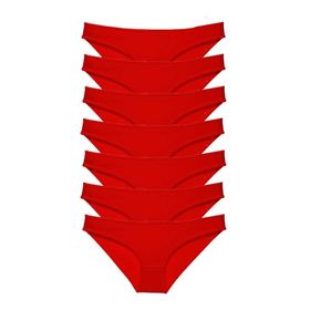 MrtNlu Kırmızı L 7 Adet Süper Eko Set Likralı Kadın Slip Külot
