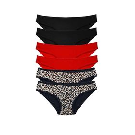 MrtNlu Leopar Siyah Kırmızı M 6 Adet Özel Set Likralı Yumuşak Dokulu Kadın Slip Külot