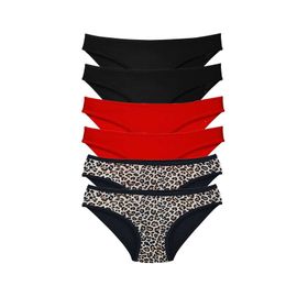 MrtNlu Leopar Siyah Kırmızı M 6 Adet Özel Set Likralı Yumuşak Dokulu Kadın Slip Külot