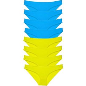 MrtNlu Sarı Mavi M 8 Adet Süper Eko Set Likralı Kadın Slip Külot