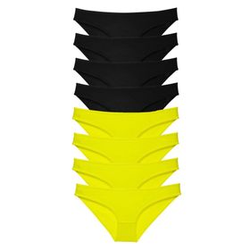 MrtNlu Sarı Siyah L 8 Adet Süper Eko Set Likralı Kadın Slip Külot