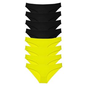 MrtNlu Sarı Siyah L 8 Adet Süper Eko Set Likralı Kadın Slip Külot