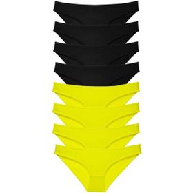 MrtNlu Sarı Siyah L 8 Adet Süper Eko Set Likralı Kadın Slip Külot