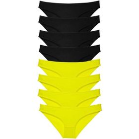MrtNlu Sarı Siyah M 8 Adet Süper Eko Set Likralı Kadın Slip Külot
