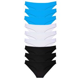 MrtNlu Siyah Beyaz Mavi L 9 Adet Süper Eko Set Likralı Kadın Slip Külot