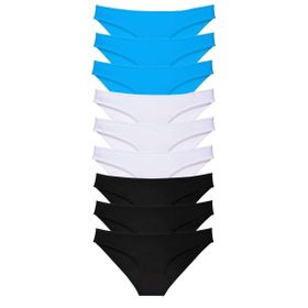 MrtNlu Siyah Beyaz Mavi L 9 Adet Süper Eko Set Likralı Kadın Slip Külot