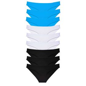 MrtNlu Siyah Beyaz Mavi L 9 Adet Süper Eko Set Likralı Kadın Slip Külot