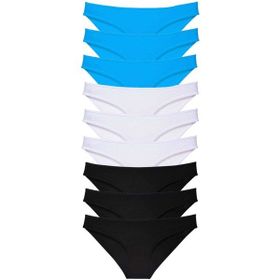 MrtNlu Siyah Beyaz Mavi M 9 Adet Süper Eko Set Likralı Kadın Slip Külot
