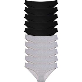 MrtNlu Siyah Gri 10 Adet Süper Eko Set Likralı Kadın Slip Külot
