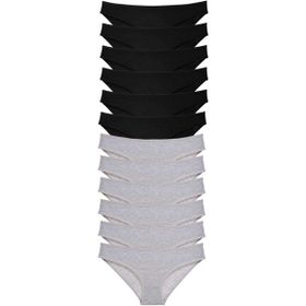MrtNlu Siyah Gri 12 Adet Süper Eko Set Likralı Kadın Slip Külot
