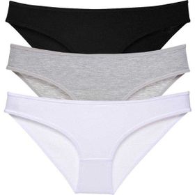 MrtNlu Siyah Gri Beyaz L 3 Adet Süper Eko Set Likralı Kadın Slip Külot