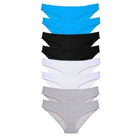 MrtNlu Siyah Gri Beyaz Mavi L 8 Adet Süper Eko Set Likralı Kadın Slip Külot