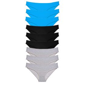 MrtNlu Siyah Gri Mavi L 9 Adet Süper Eko Set Likralı Kadın Slip Külot