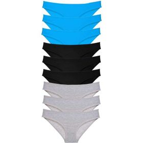 MrtNlu Siyah Gri Mavi XL 9 Adet Süper Eko Set Likralı Kadın Slip Külot