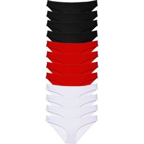 MrtNlu Siyah Kırmızı Beyaz L 12 Adet Süper Eko Set Likralı Kadın Slip Külot