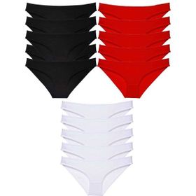 MrtNlu Siyah Kırmızı Beyaz L 15 Adet Süper Eko Set Likralı Kadın Slip Külot