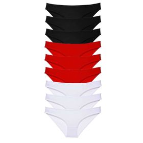 MrtNlu Siyah Kırmızı Beyaz L 9 Adet Süper Eko Set Likralı Kadın Slip Külot