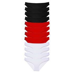 MrtNlu Siyah Kırmızı Beyaz M 12 Adet Süper Eko Set Likralı Kadın Slip Külot