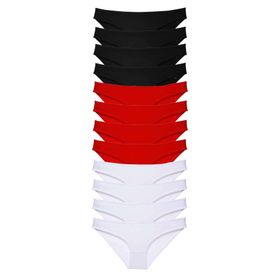 MrtNlu Siyah Kırmızı Beyaz M 12 Adet Süper Eko Set Likralı Kadın Slip Külot