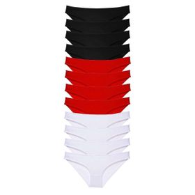 MrtNlu Siyah Kırmızı Beyaz M 12 Adet Süper Eko Set Likralı Kadın Slip Külot