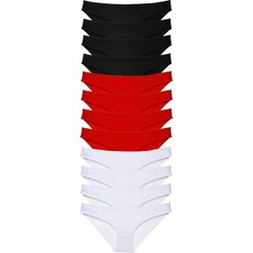 MrtNlu Siyah Kırmızı Beyaz M 12 Adet Süper Eko Set Likralı Kadın Slip Külot