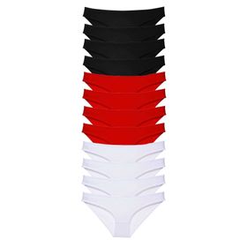 MrtNlu Siyah Kırmızı Beyaz M 12 Adet Süper Eko Set Likralı Kadın Slip Külot