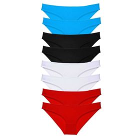 MrtNlu Siyah Kırmızı Beyaz Mavi L 8 Adet Süper Eko Set Likralı Kadın Slip Külot