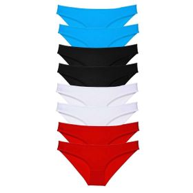 MrtNlu Siyah Kırmızı Beyaz Mavi M 8 Adet Süper Eko Set Likralı Kadın Slip Külot