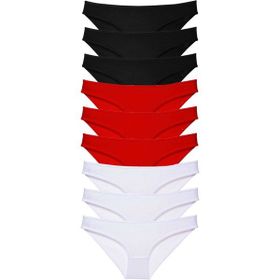 MrtNlu Siyah Kırmızı Beyaz XL 9 Adet Süper Eko Set Likralı Kadın Slip Külot
