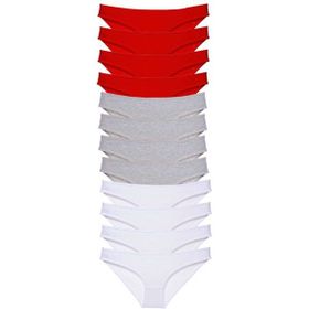 MrtNlu Siyah Kırmızı Gri Beyaz L 12 Adet Süper Eko Set Likralı Kadın Slip Külot