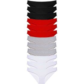 MrtNlu Siyah Kırmızı Gri Beyaz L 12 Adet Süper Eko Set Likralı Kadın Slip Külot