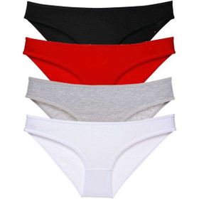 MrtNlu Siyah Kırmızı Gri Beyaz M 4 Adet Süper Eko Set Likralı Kadın Slip Külot