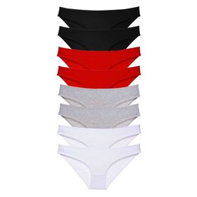 MrtNlu Siyah Kırmızı Gri Beyaz M 8 Adet Süper Eko Set Likralı Kadın Slip Külot
