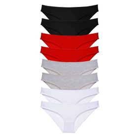 MrtNlu Siyah Kırmızı Gri Beyaz M 8 Adet Süper Eko Set Likralı Kadın Slip Külot