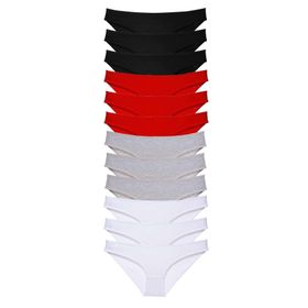 MrtNlu Siyah Kırmızı Gri Beyaz XL12 Adet Süper Eko Set Likralı Kadın Slip Külot
