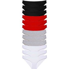 MrtNlu Siyah Kırmızı Gri Beyaz XL12 Adet Süper Eko Set Likralı Kadın Slip Külot