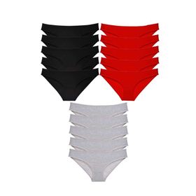 MrtNlu Siyah Kırmızı Gri L 15 Adet Süper Eko Set Likralı Kadın Slip Külot