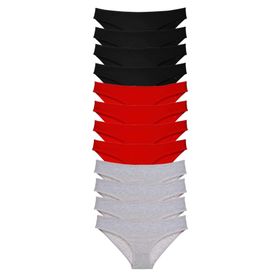 MrtNlu Siyah Kırmızı Gri M 12 Adet Süper Eko Set Likralı Kadın Slip Külot