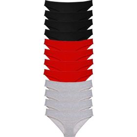 MrtNlu Siyah Kırmızı Gri M 12 Adet Süper Eko Set Likralı Kadın Slip Külot