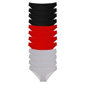 MrtNlu Siyah Kırmızı Gri M 12 Adet Süper Eko Set Likralı Kadın Slip Külot
